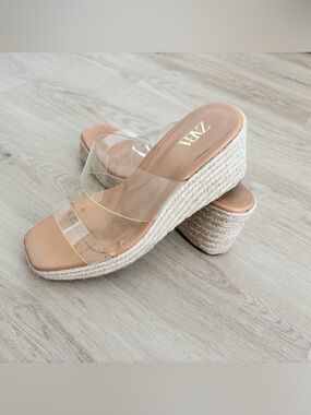 ZARA Clear Double-Strap Espadrille Wedge in Nude